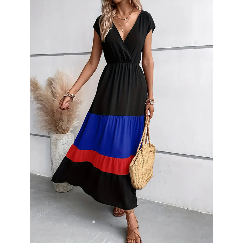 Block Maxi V Neck Sleeveless