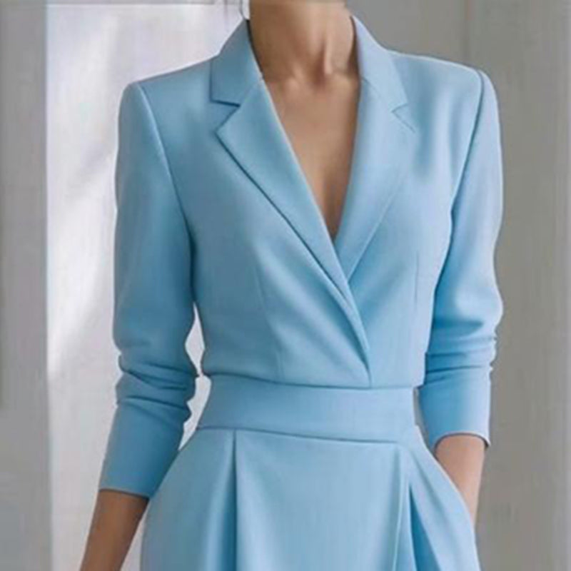 Solid Color Lapel Midi Dress