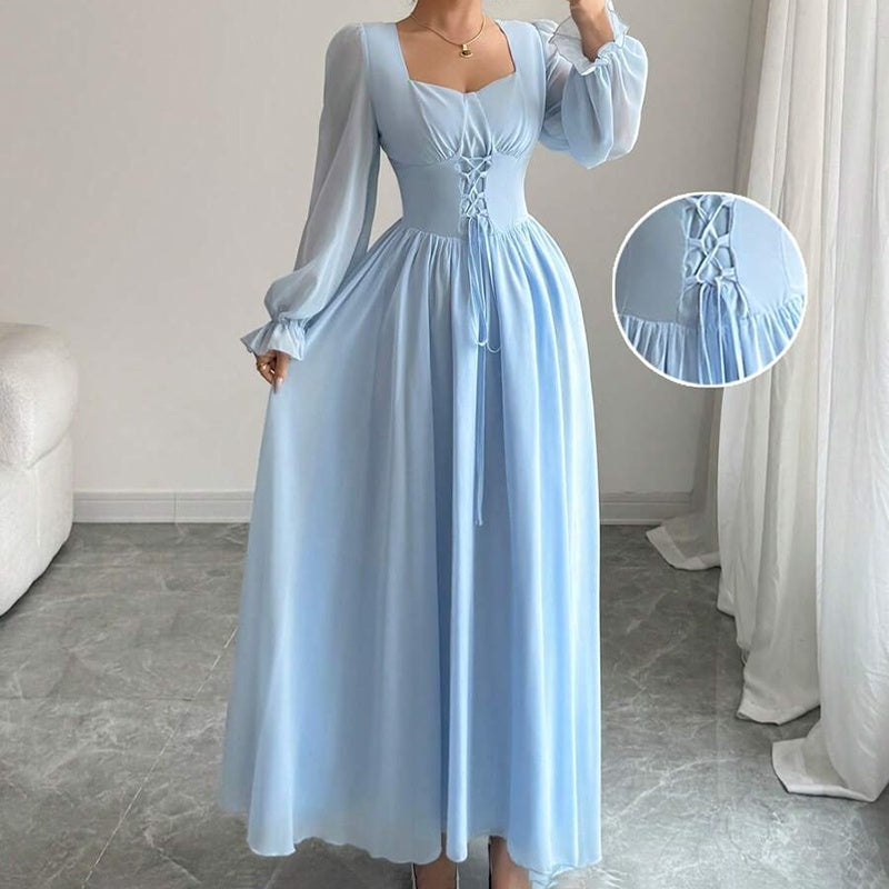 Square Neck Long Sleeve A-Line Maxi