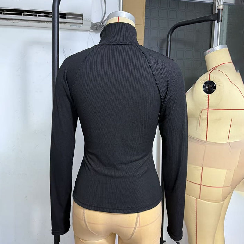 Turtleneck Half-Zip Long Sleeve Knit Shirt