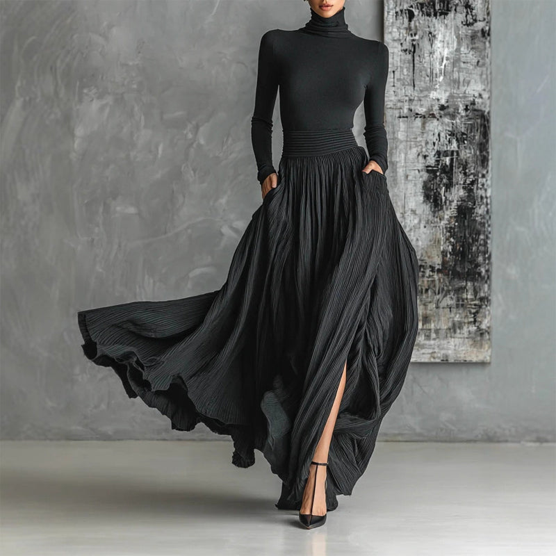 Elegant High-Neck Sweater And Skirt Set