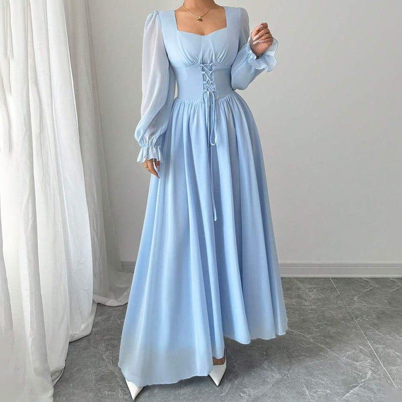 Square Neck Long Sleeve A-Line Maxi