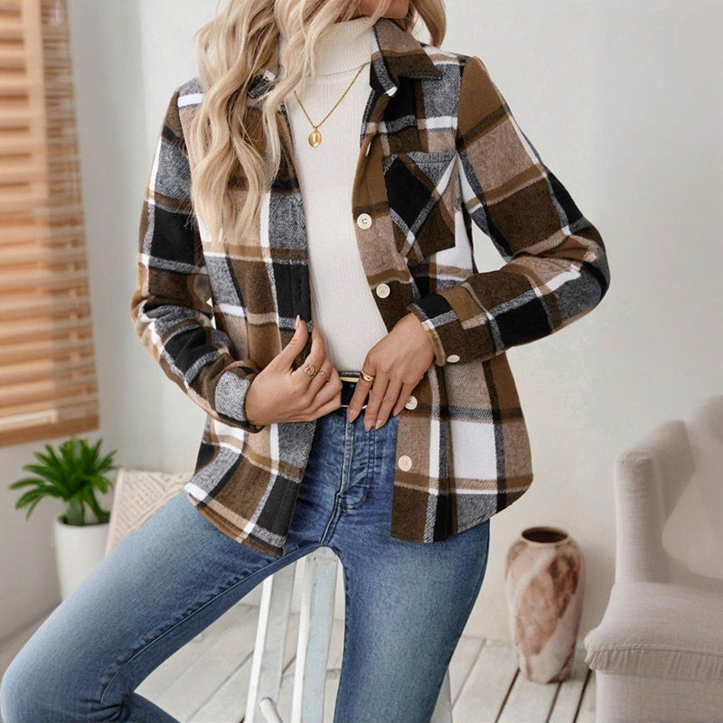 Checkered Fleece Lined Shacket, Plaid Button Down Shirt Jacket With Chest Pockets