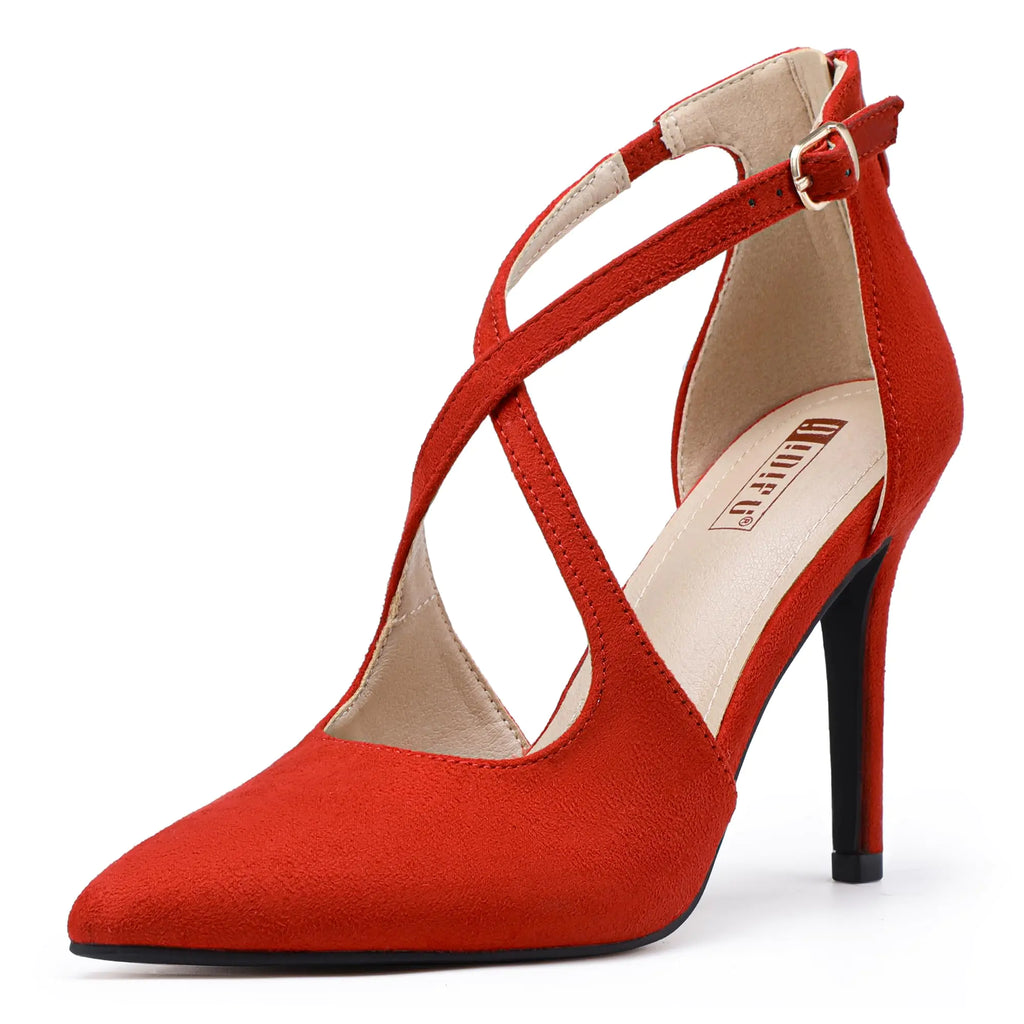 IDIFU Red Pumps Closed Toe High Heels