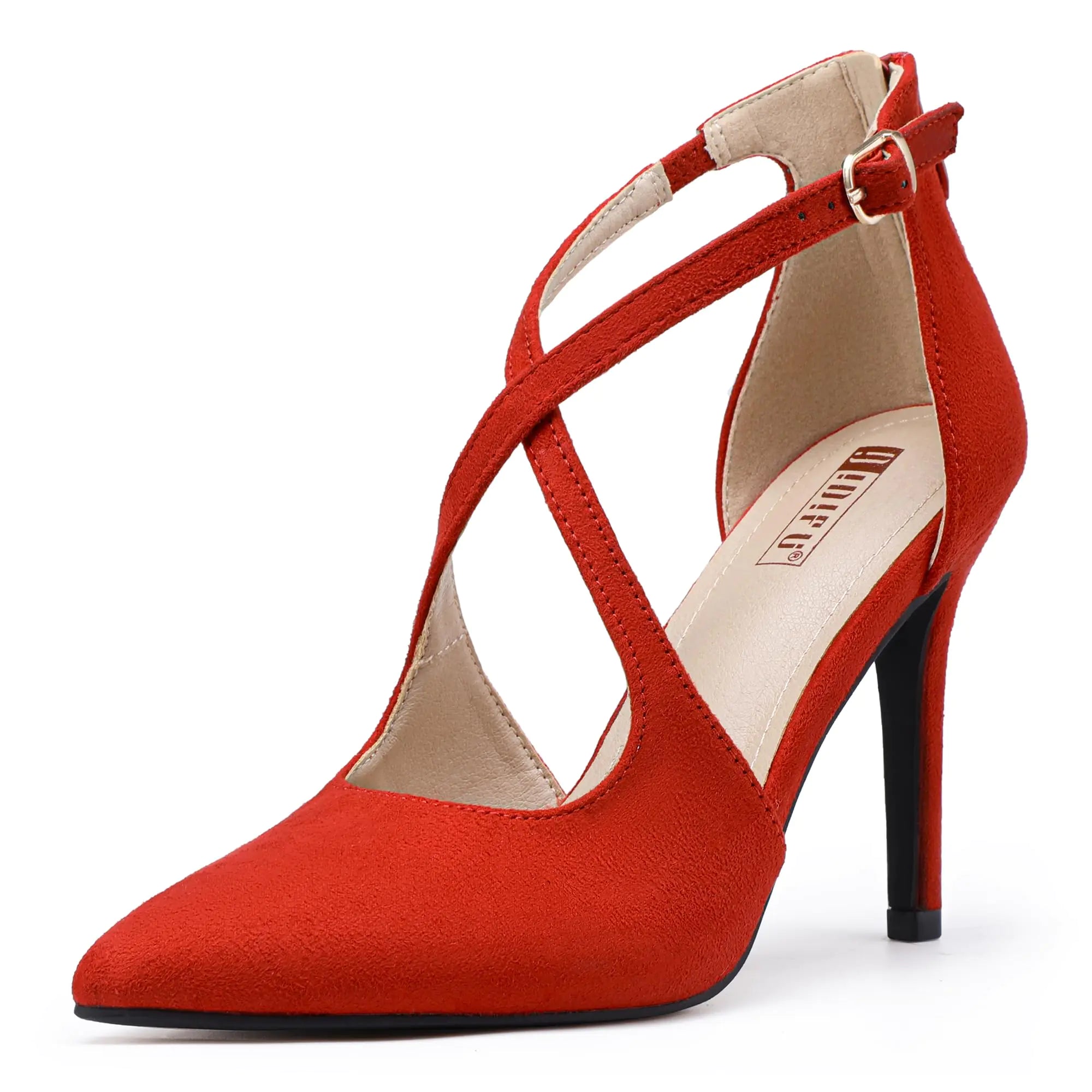 IDIFU Red Pumps Closed Toe High Heels