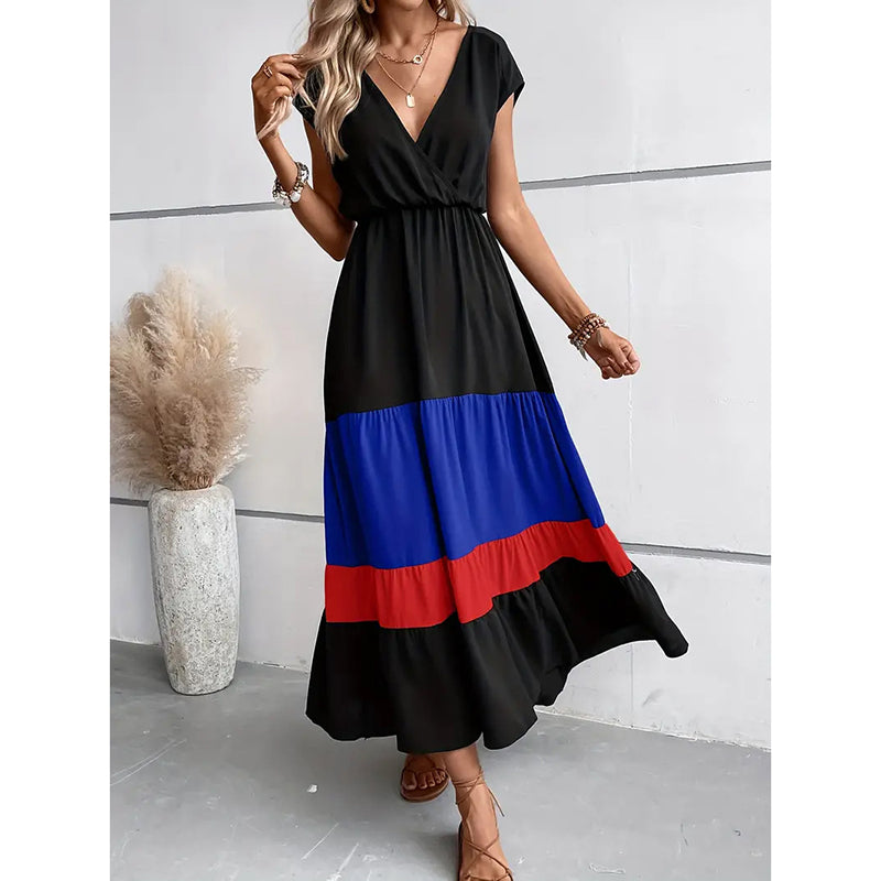 Block Maxi V Neck Sleeveless