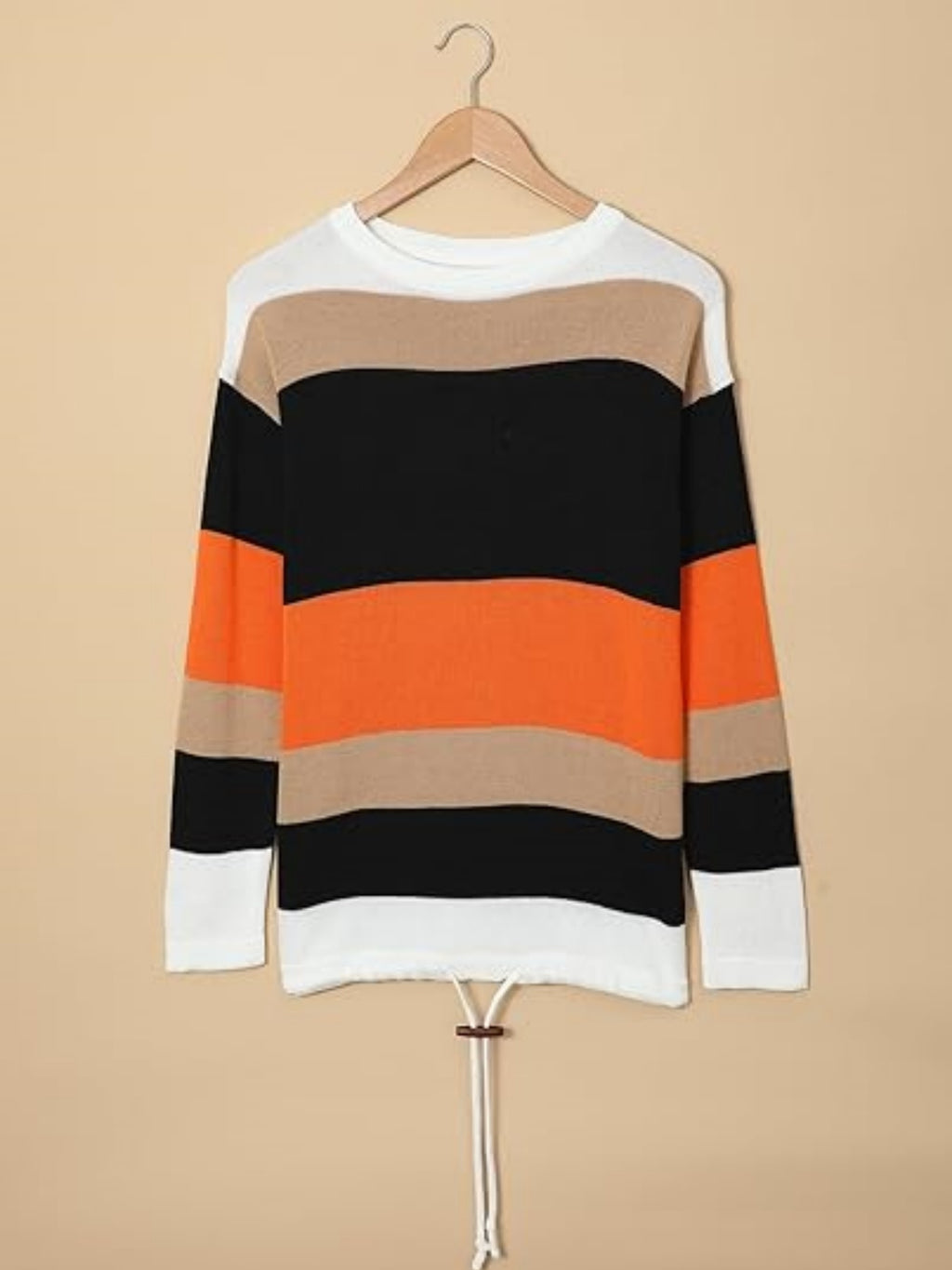 Round Neck Striped Hoodie Sweater