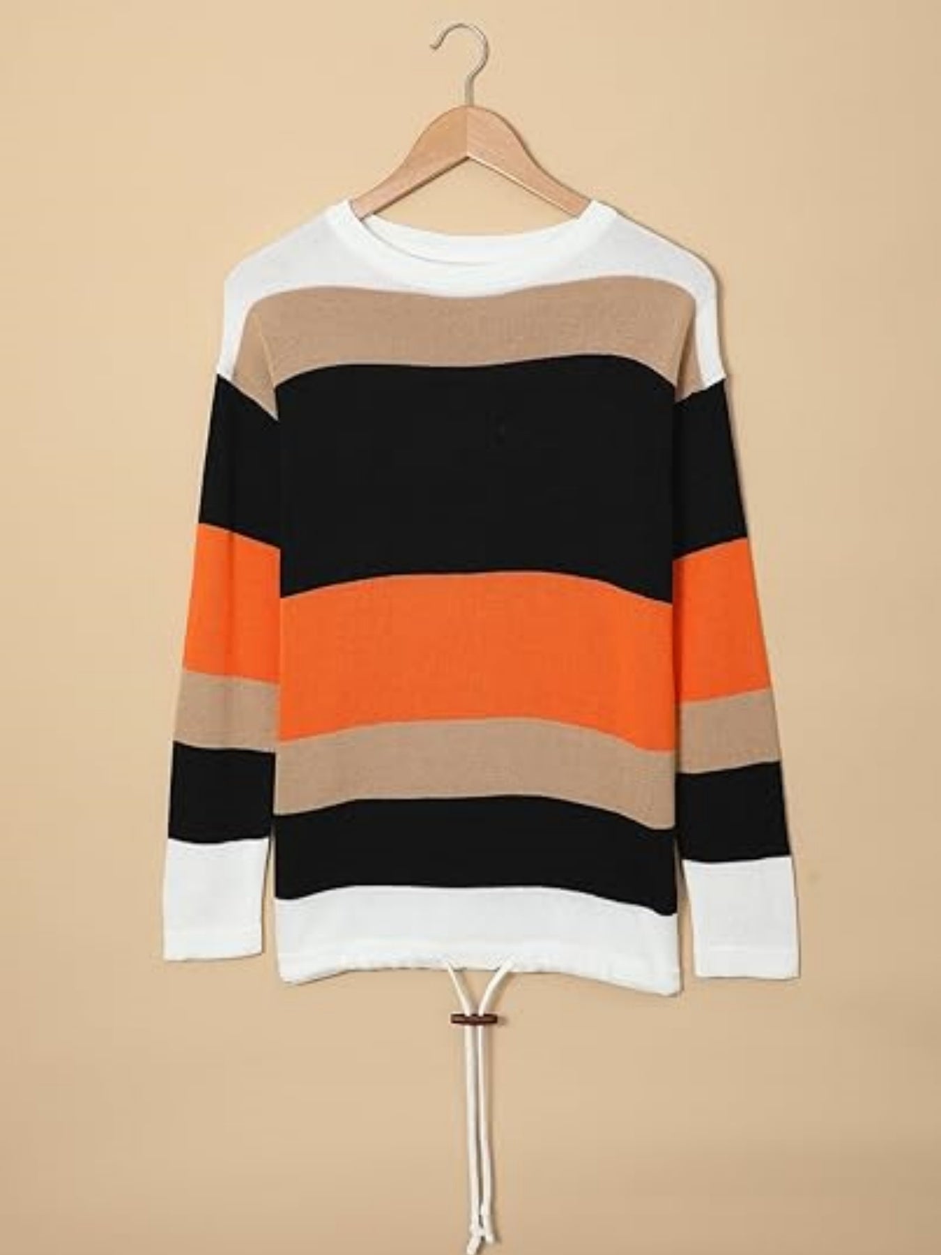 Round Neck Striped Hoodie Sweater