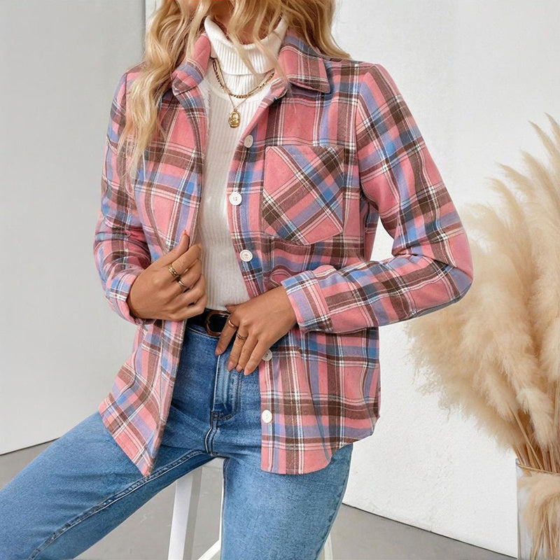 Checkered Fleece Lined Shacket, Plaid Button Down Shirt Jacket With Chest Pockets