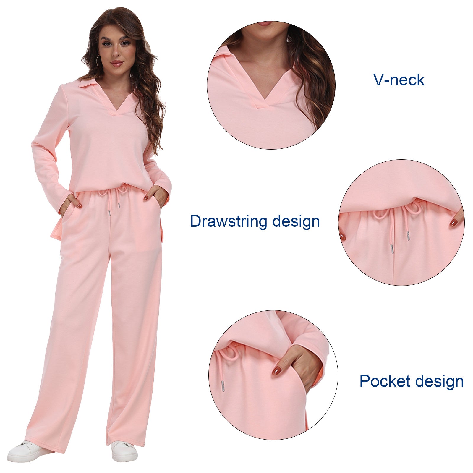 Long Sleeve V Neck Pullover Tracksuit