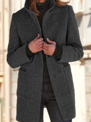 Button-up Stand-up Collar Woolen Jacket