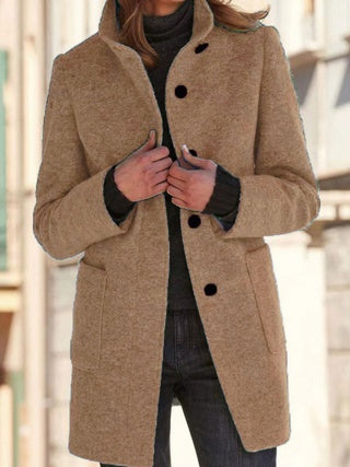 Button-up Stand-up Collar Woolen Jacket