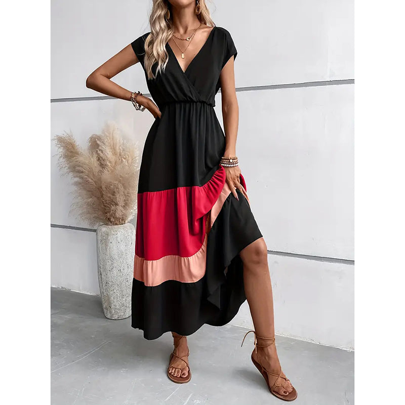 Block Maxi V Neck Sleeveless