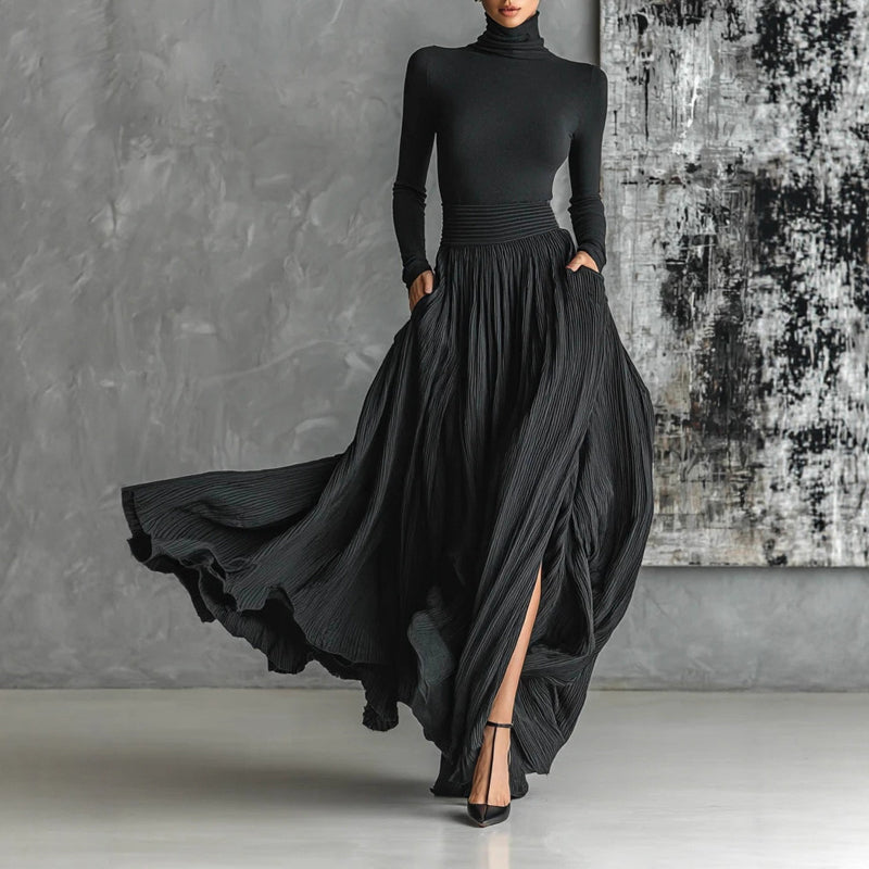 Elegant High-Neck Sweater And Skirt Set