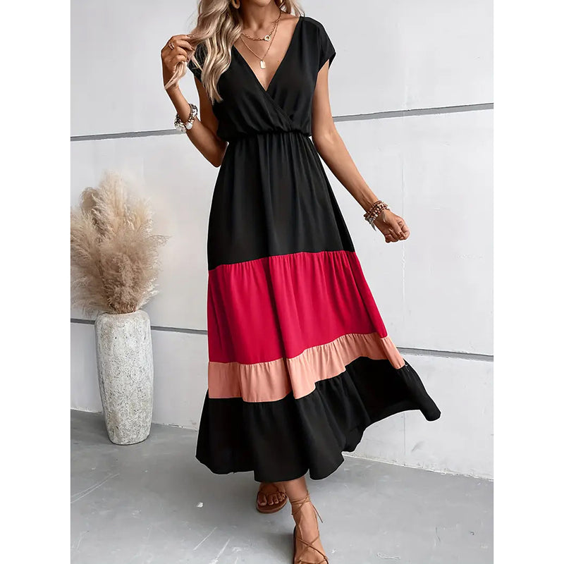 Block Maxi V Neck Sleeveless