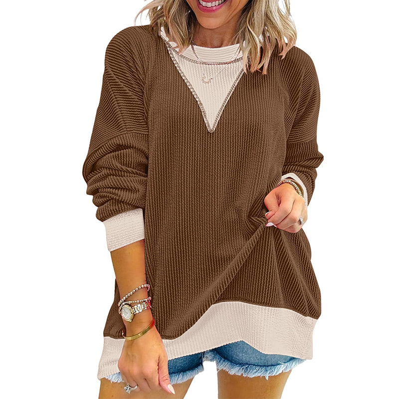 Color Block Pullover Casual Crewneck Long Sleeve Sweatshirt