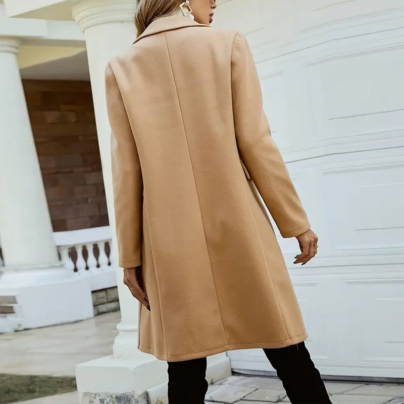 Wool-Like Coat Notch Lapel Long Sleeve Mid-Length Overcoat