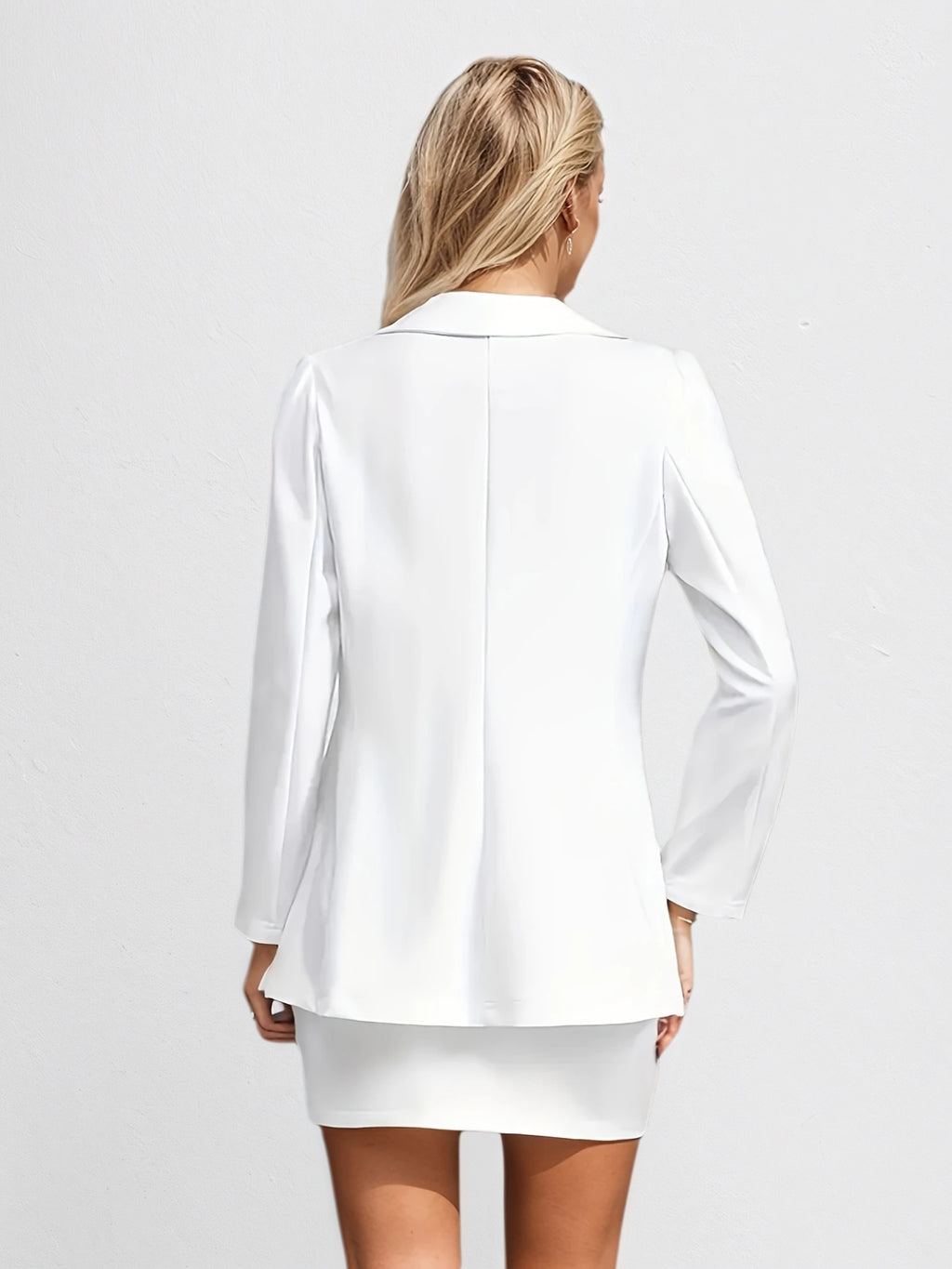 Long Sleeved Skirt Set, Lapel Suit Jacket&solid Color Skirt