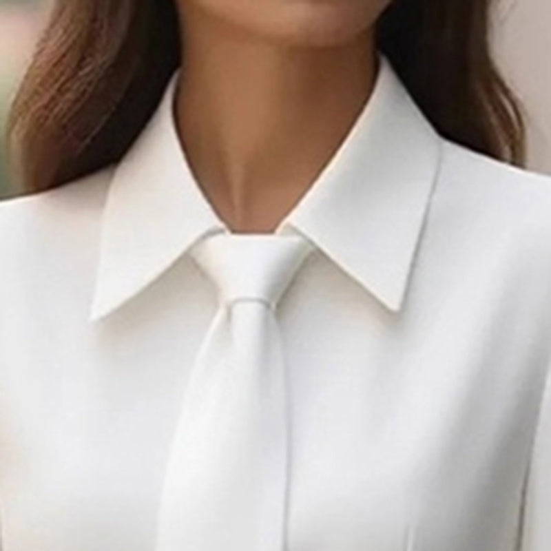 Belted Tie-Neck Long Sleeve