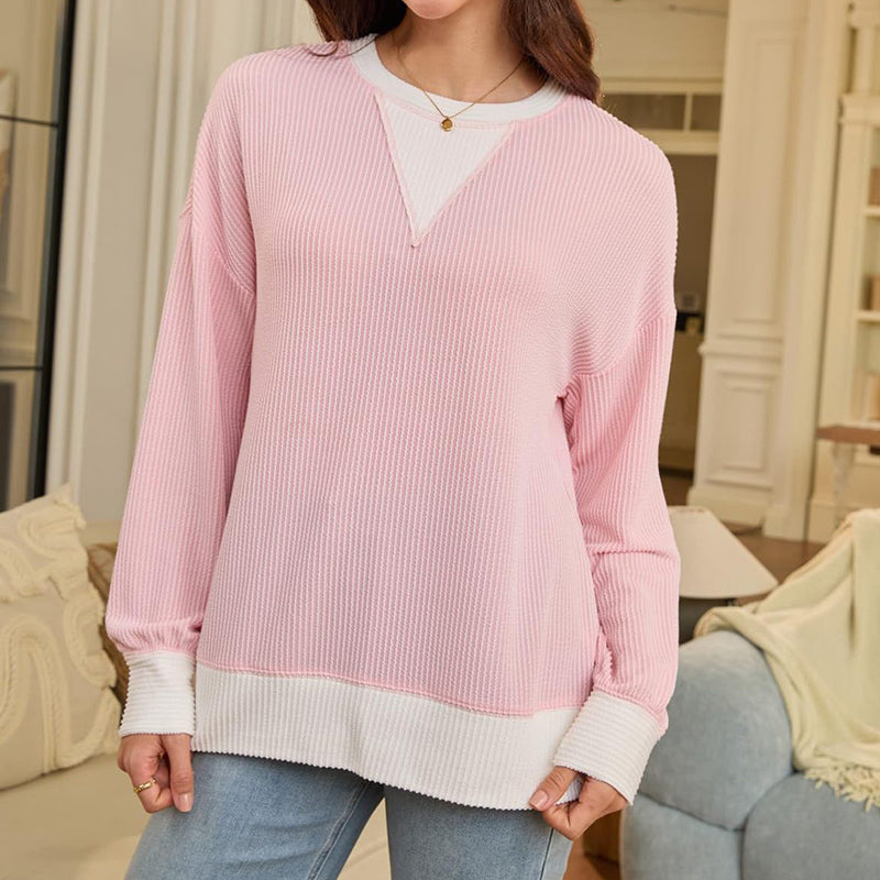 Color Block Pullover Casual Crewneck Long Sleeve Sweatshirt