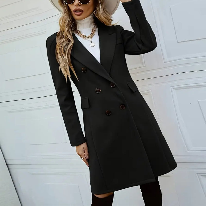 Wool-Like Coat Notch Lapel Long Sleeve Mid-Length Overcoat