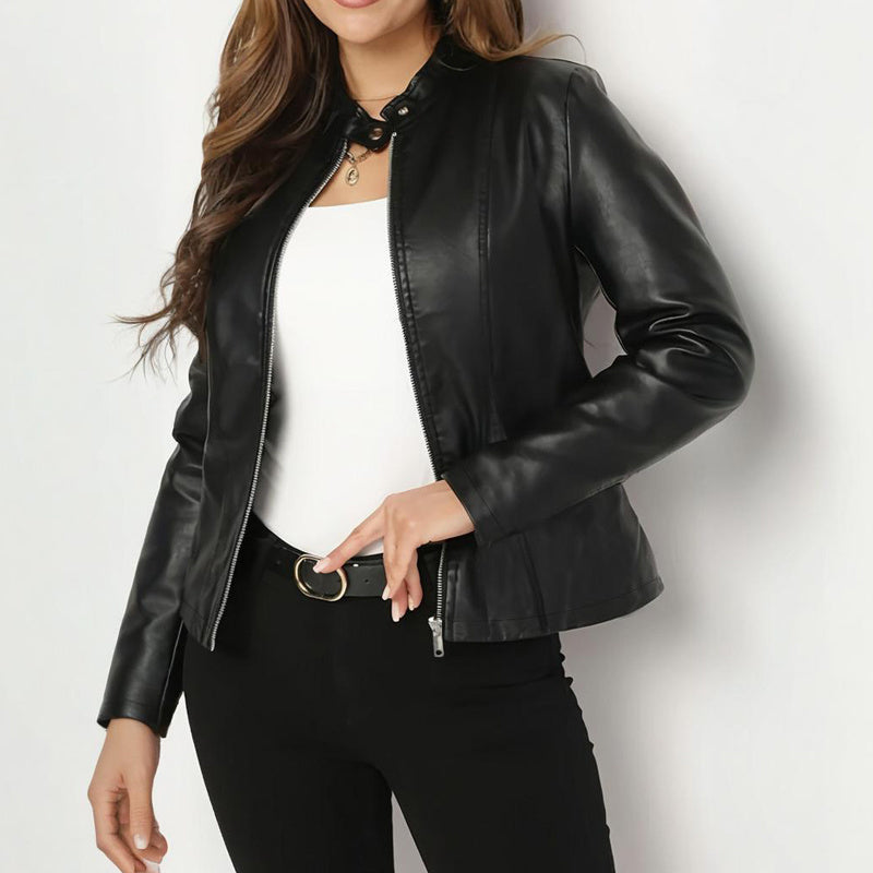Stand Collar Faux Leather Blazer