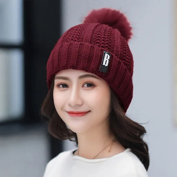 Winter Beanie Hat Scarf Set Knitting Skull Cap
