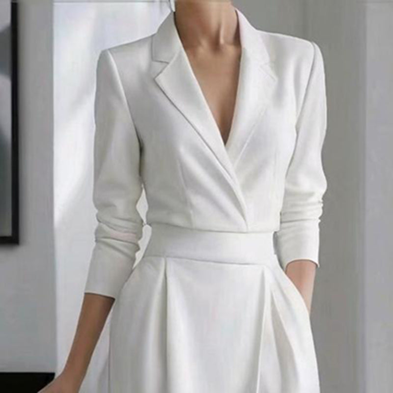 Solid Color Lapel Midi Dress