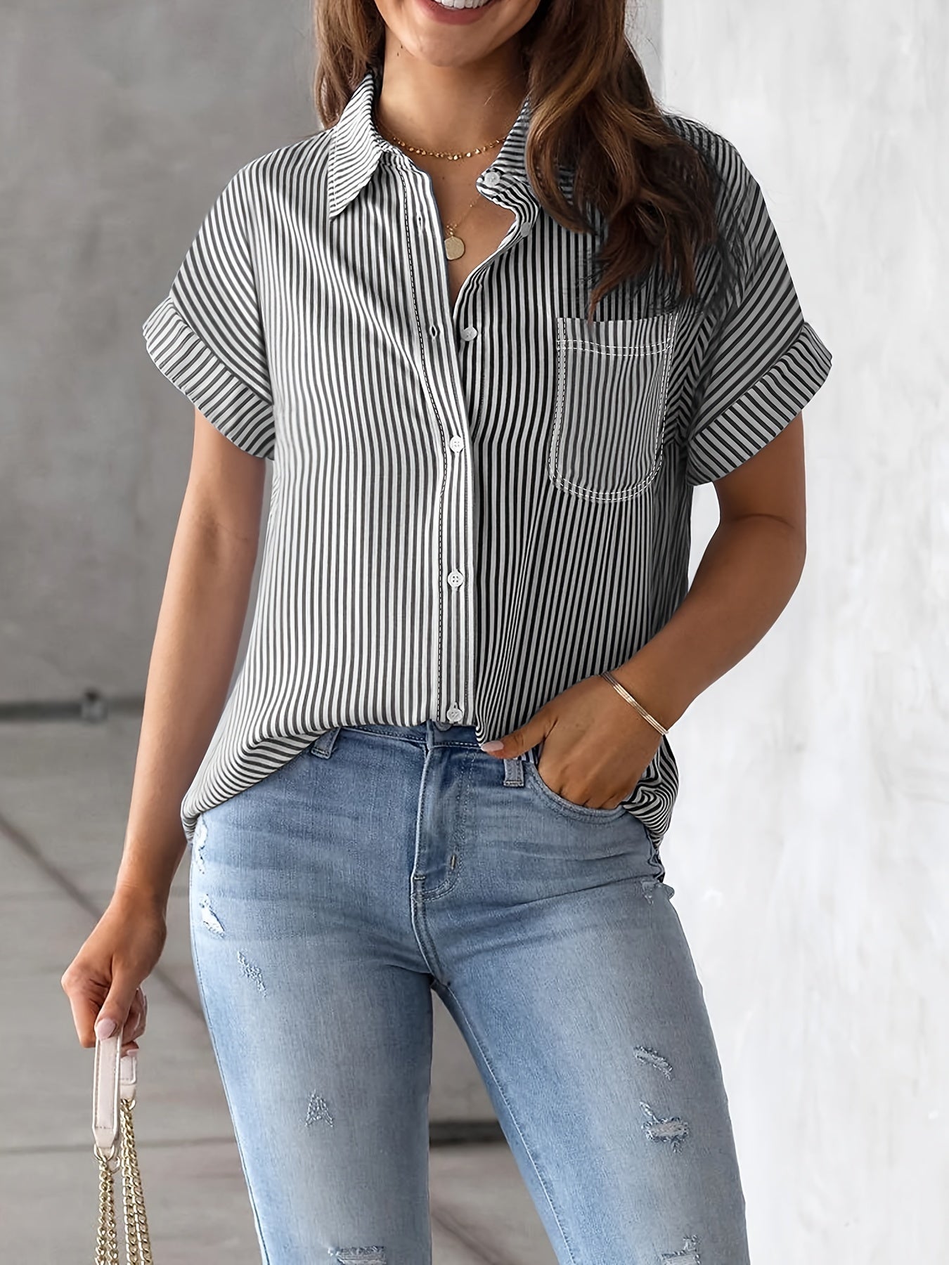 Vertical Striped Button Front Shirt