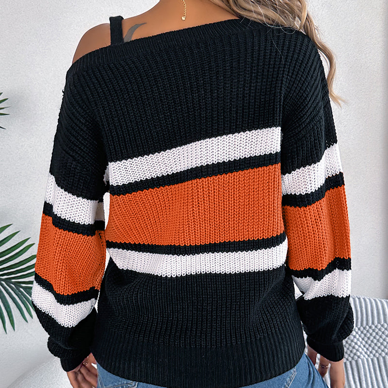 Cold Shoulder Sweater - Block Long Sleeve Pullover