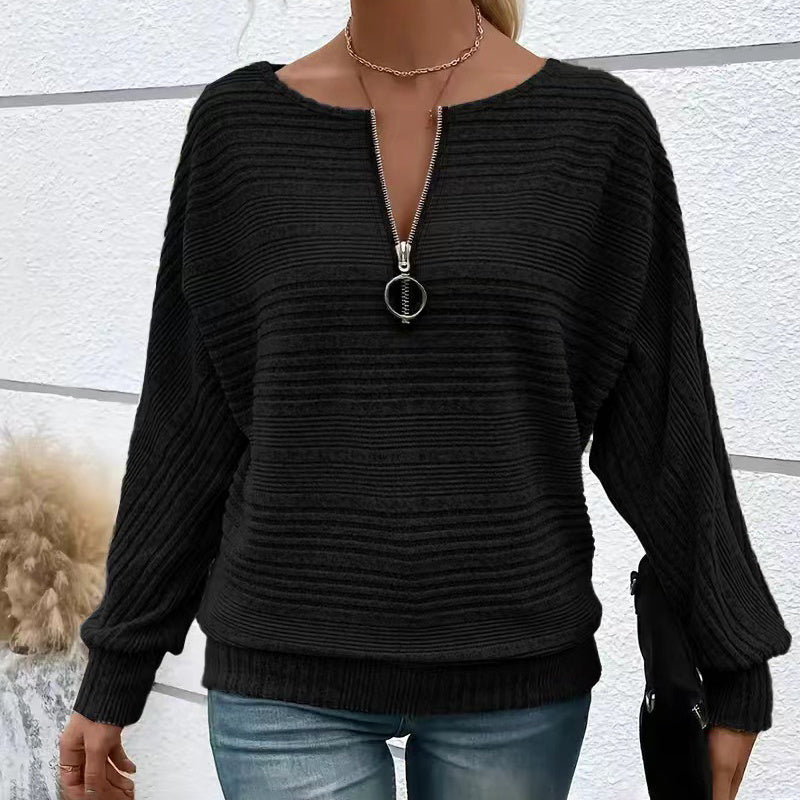 Batwing Sleeve Half-Zip Top