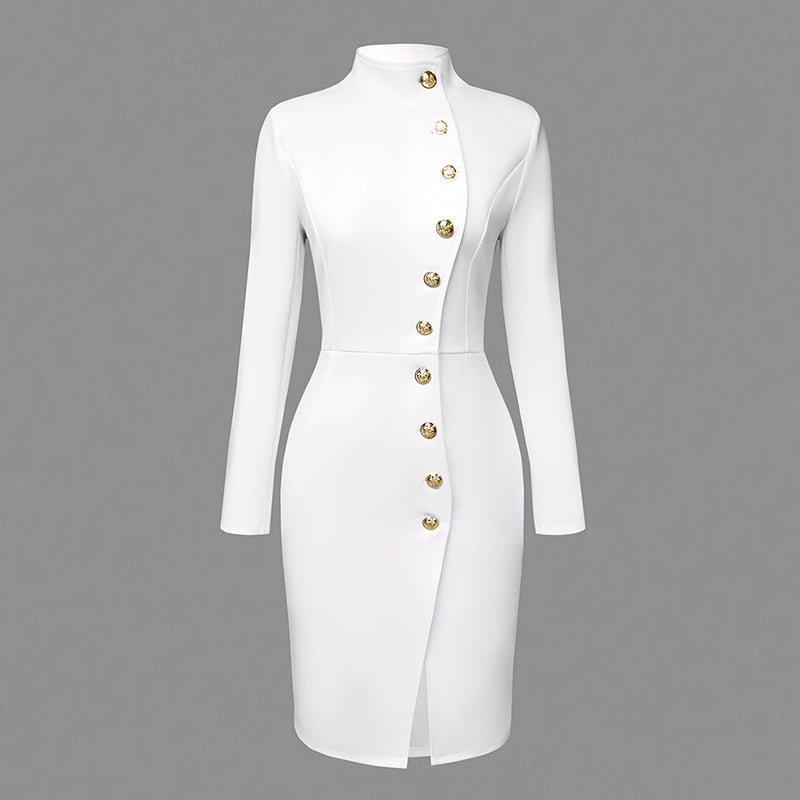 Long Sleeve Stand Collar With Golden Buttons