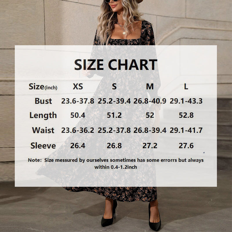 Square Neck Floral Dress Puff Sleeve Backless Maxi