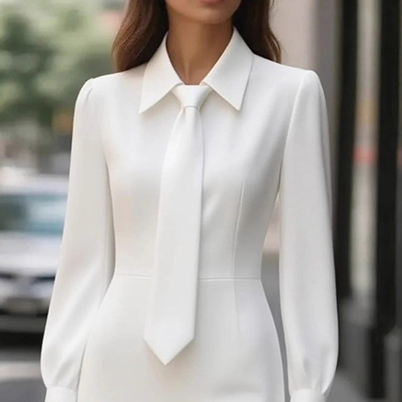 Belted Tie-Neck Long Sleeve
