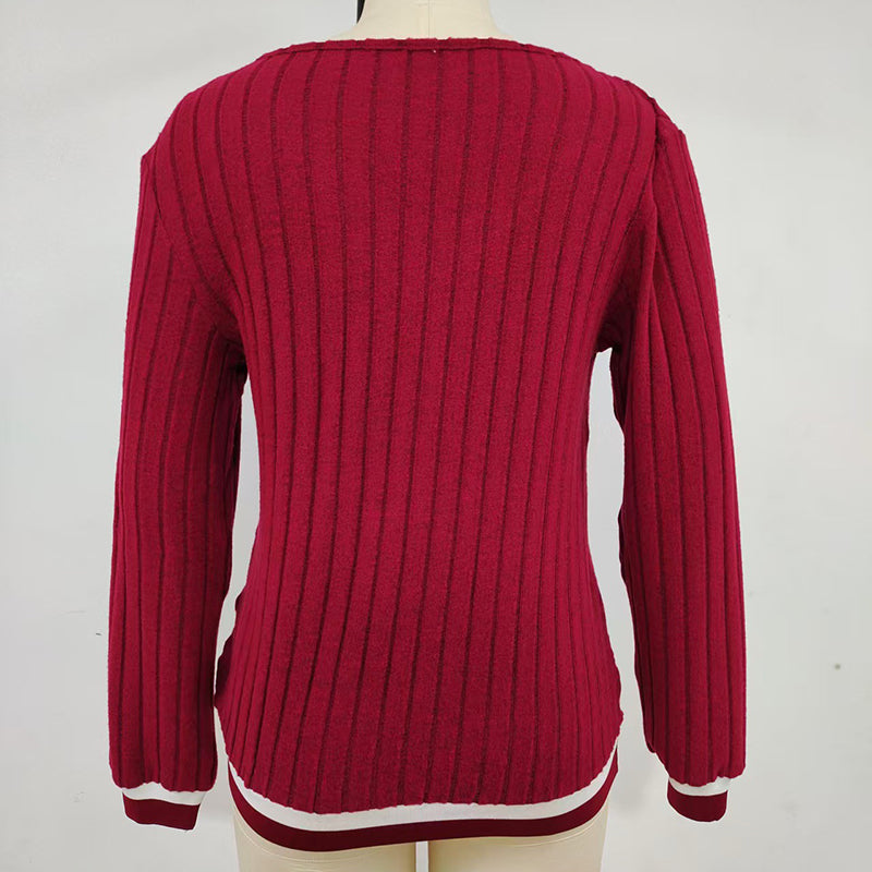 V-Neck Color-Block Top, Long Sleeve