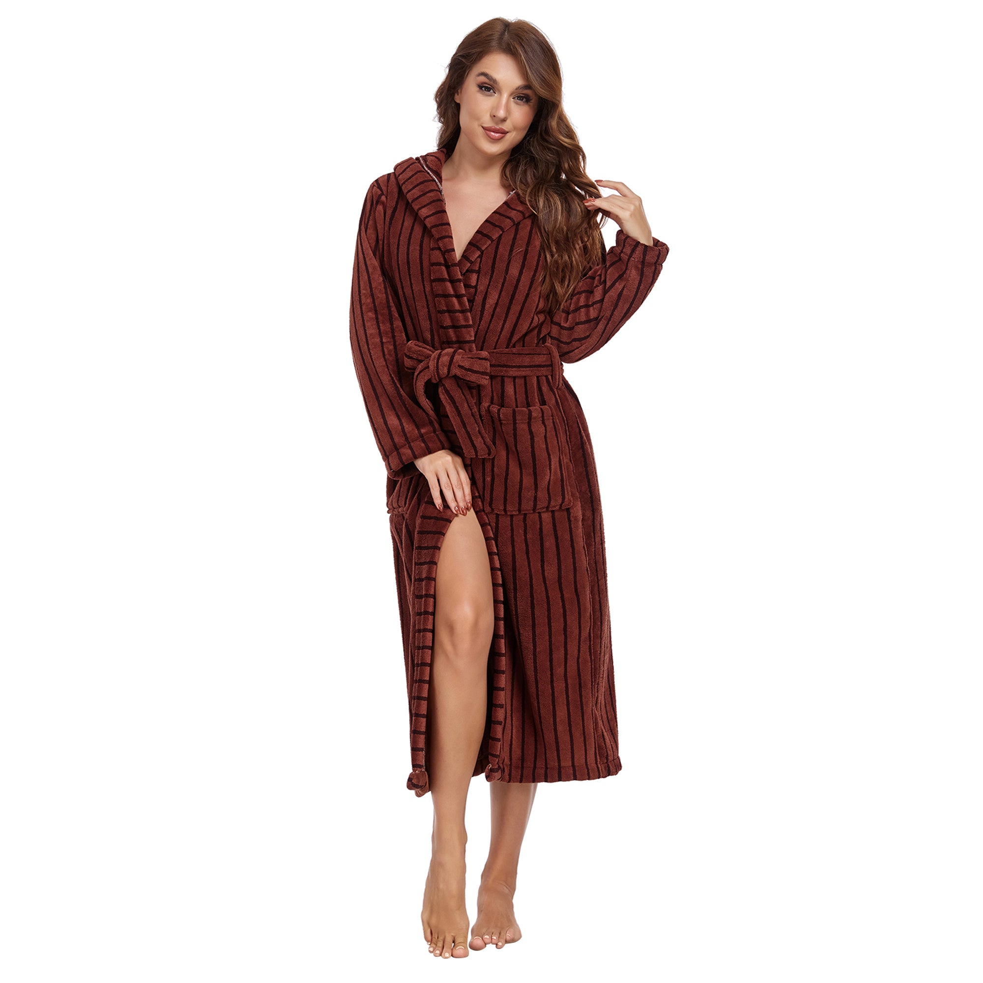 Extra Long Fleece Bathrobe With Hood & Pockets