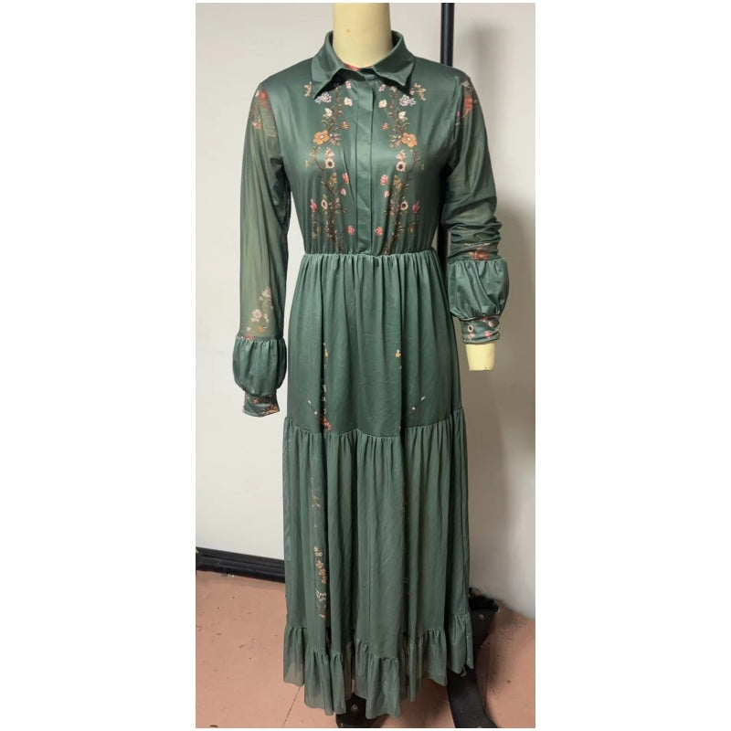 Floral Print Sheer Sleeve Long Flowy, Belt Not Included