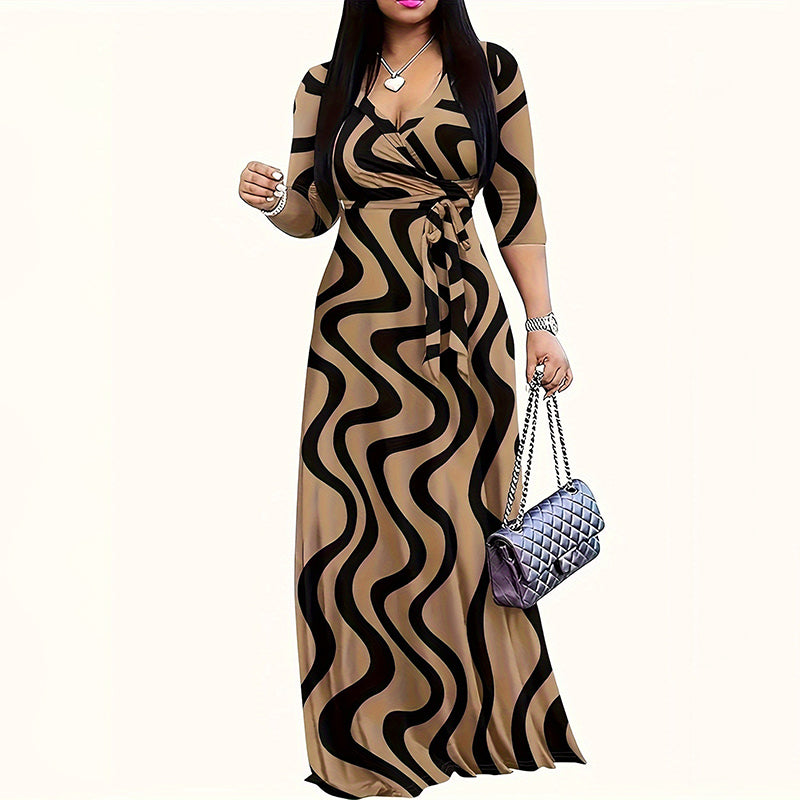 V-Neck Elegant Half-Sleeve Maxi