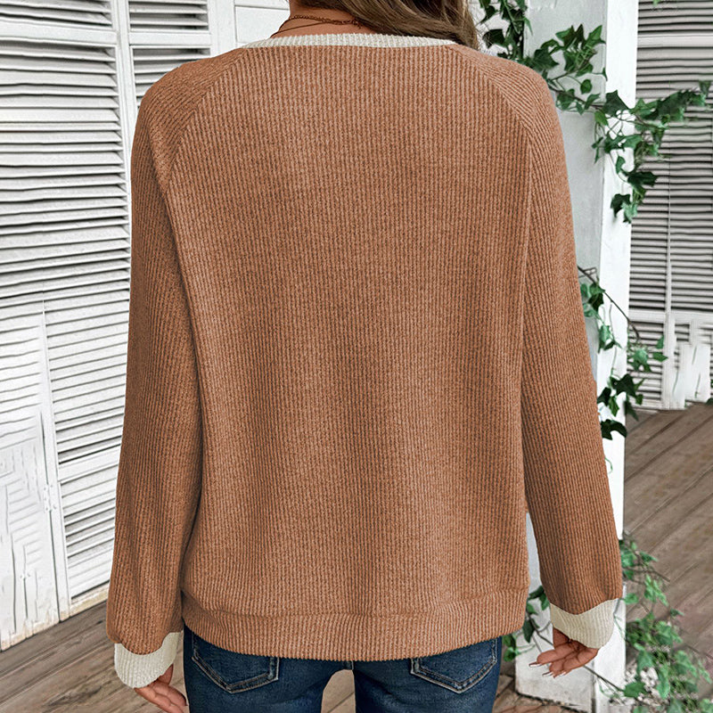 Color Block Pullover V-Neck Long Sleeve l Loose Top