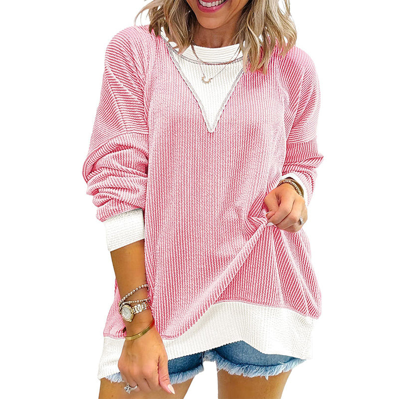 Color Block Pullover Casual Crewneck Long Sleeve Sweatshirt