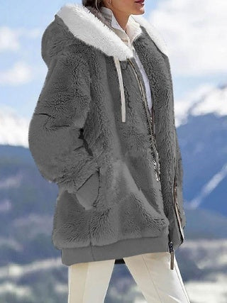 Loose Plush Long Sleeves Hooded Warm Jacket