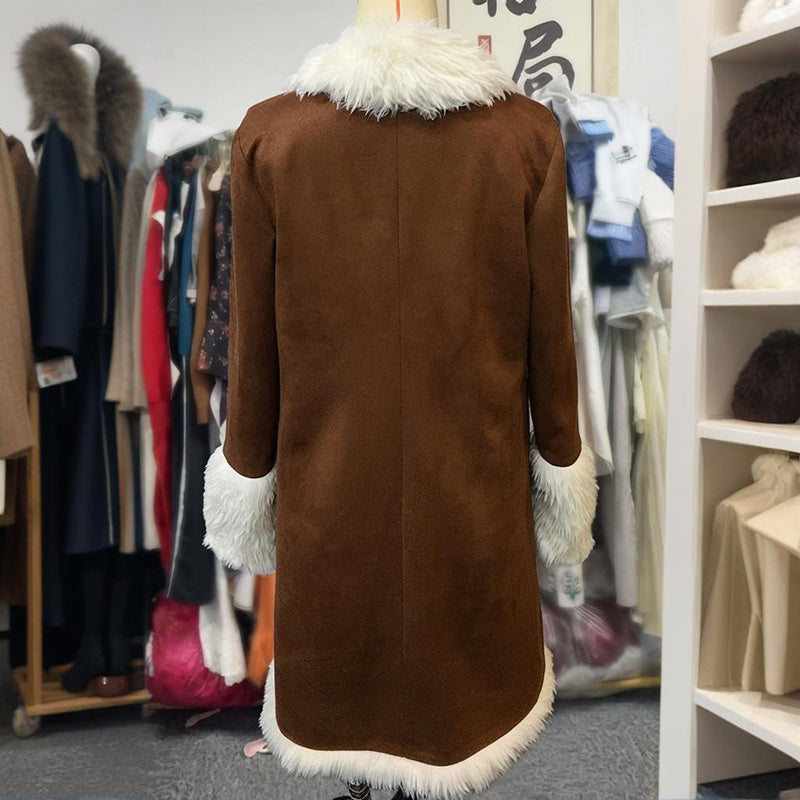 Long Plush Coat With Fur Collar
