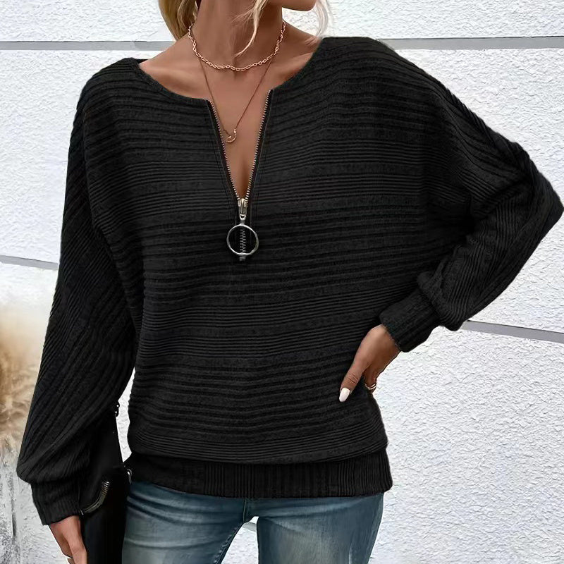 Batwing Sleeve Half-Zip Top