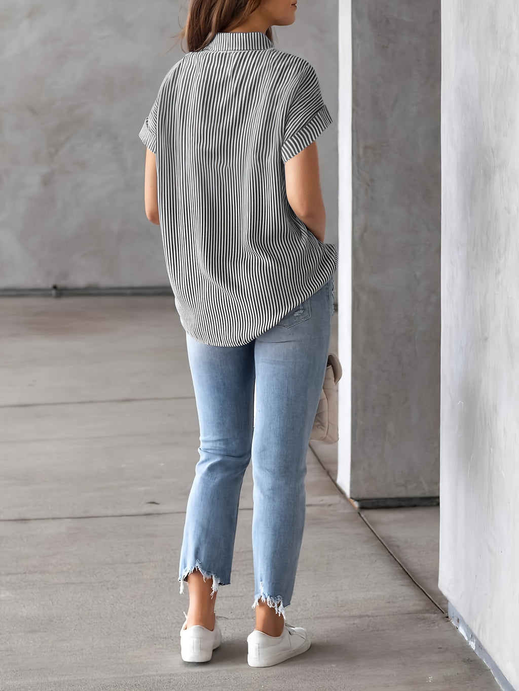 Vertical Striped Button Front Shirt