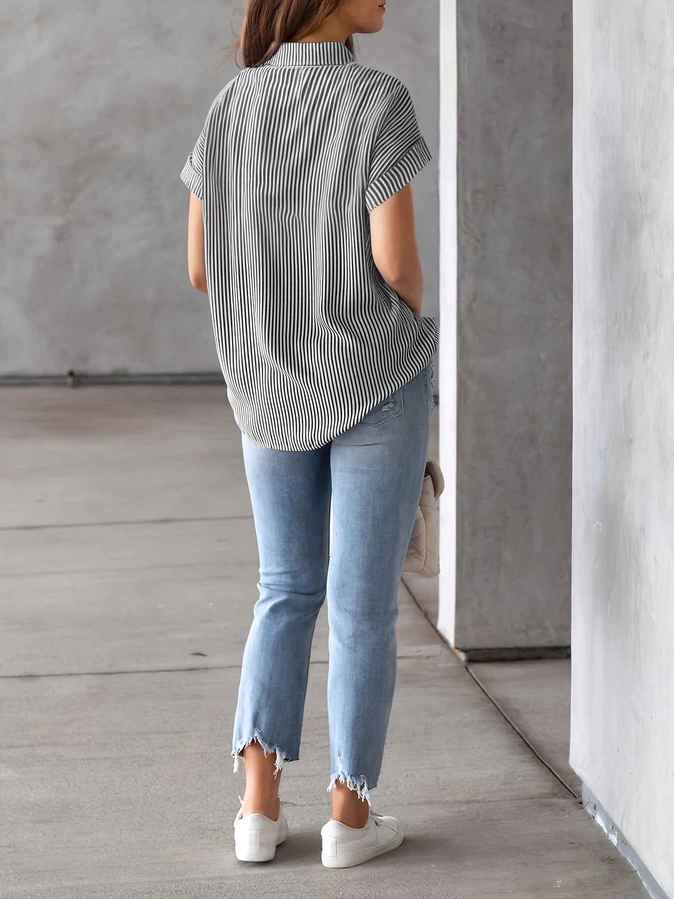 Vertical Striped Button Front Shirt