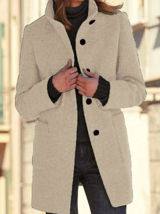 Button-up Stand-up Collar Woolen Jacket