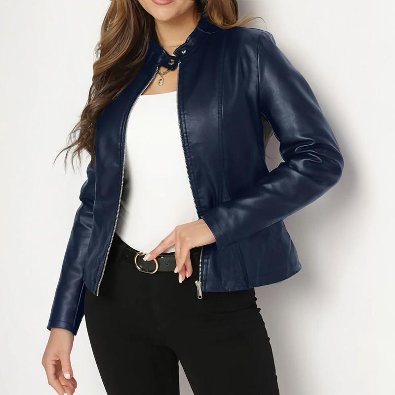 Stand Collar Faux Leather Blazer
