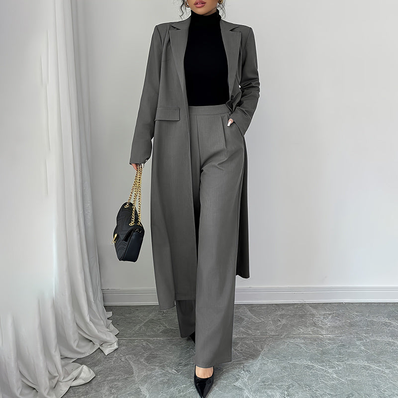 2 Piece Suit Set, Long Blazer Jacket And Straight Leg Pants, NO Lining