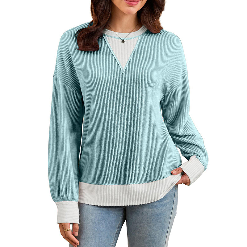 Color Block Pullover Casual Crewneck Long Sleeve Sweatshirt