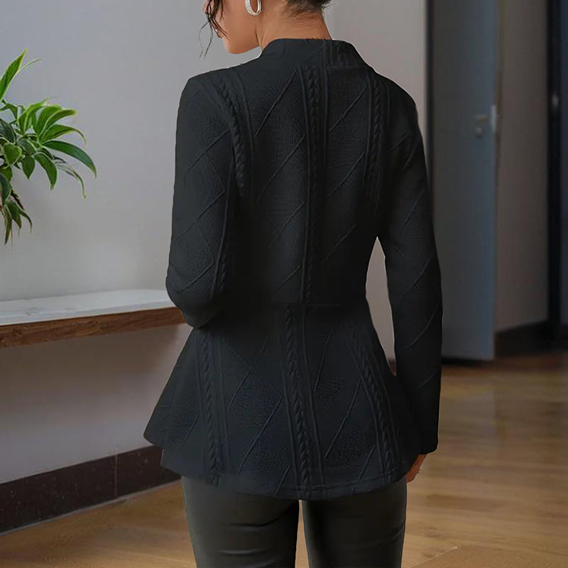Women's Elegant V-Neck Long Sleeve Textured Beaded Button - Casual Spring & Fall Jacket